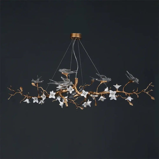 Luxury Bird &amp; Branch Crystal Ceiling Chandelier L180xW45xH45CM / Warm White Chandelier