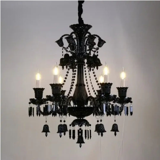 Black Crystal Chandelier for Dining Room and Bedroom Lighting 6 lights A / Changeable Chandelier