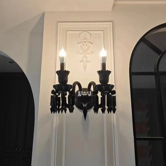 Black Crystal Chandelier for Dining Room and Bedroom Lighting Wall lampA / Changeable Chandelier