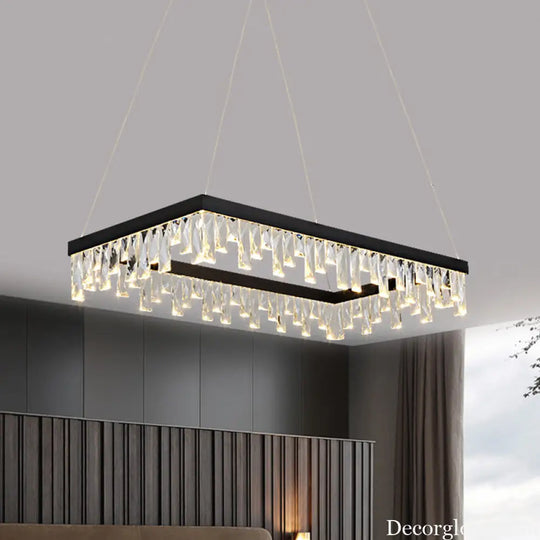 Modern Crystal Block LED Black Chandelier Lighting - Rectangle Hanging Light in 16’’/23.5’’ Width