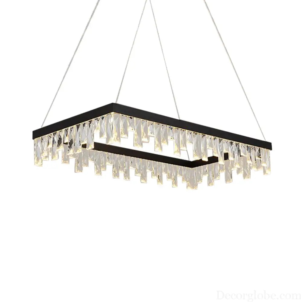 Modern Crystal Block LED Black Chandelier Lighting - Rectangle Hanging Light in 16’’/23.5’’ Width