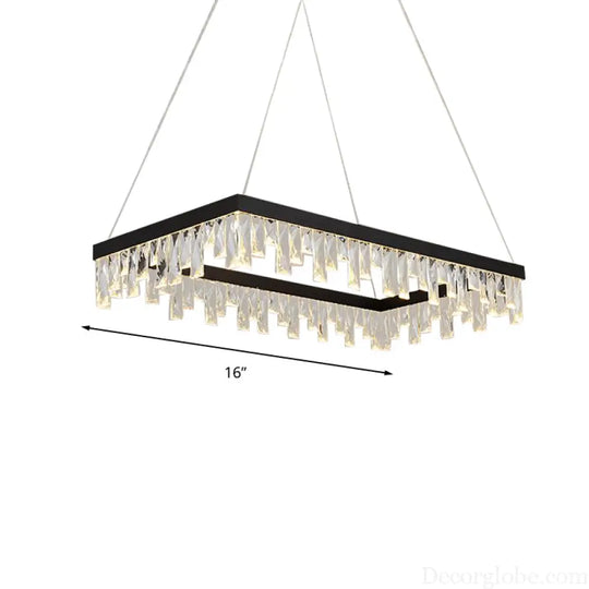 Modern Crystal Block LED Black Chandelier Lighting - Rectangle Hanging Light in 16’’/23.5’’ Width