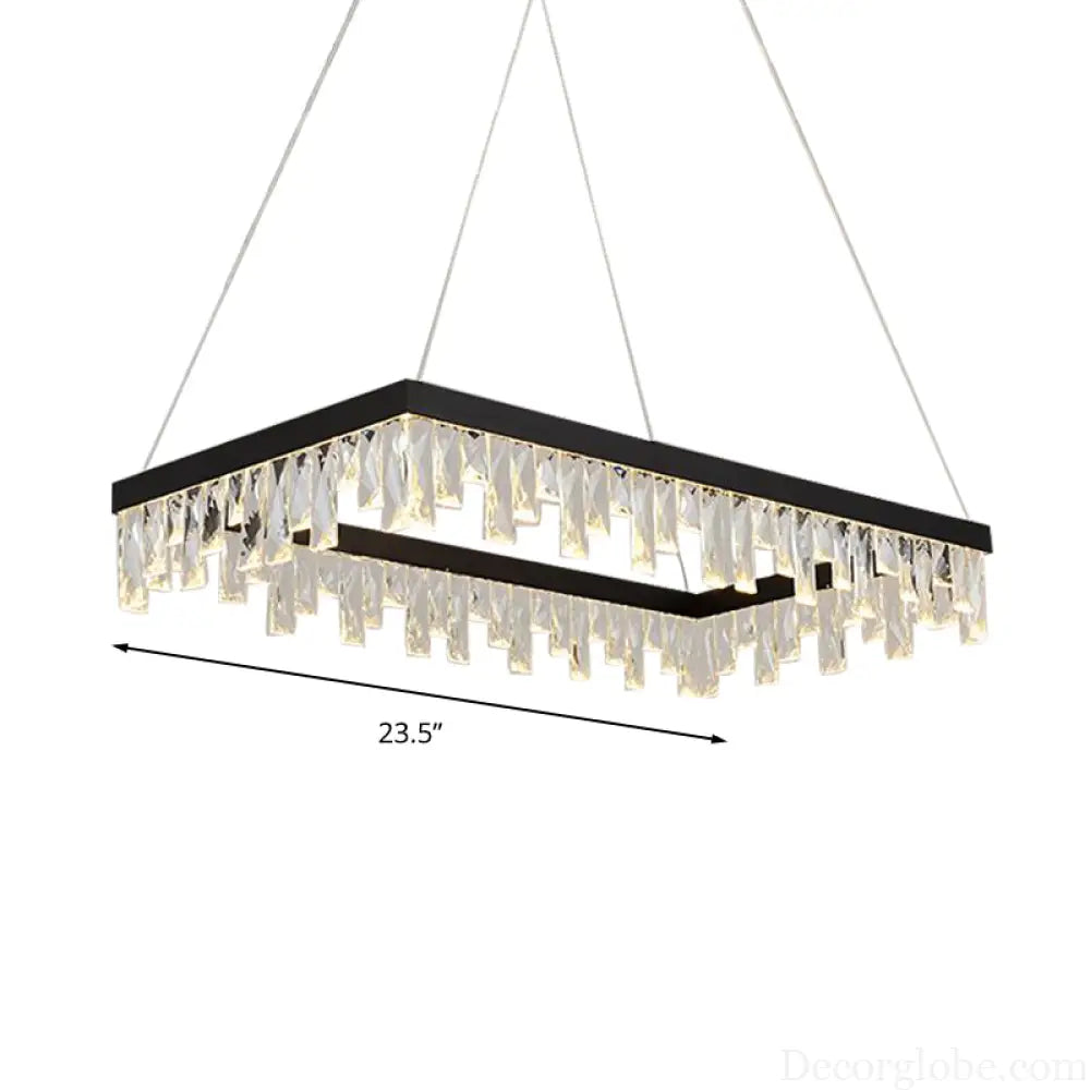 Modern Crystal Block LED Black Chandelier Lighting - Rectangle Hanging Light in 16’’/23.5’’ Width