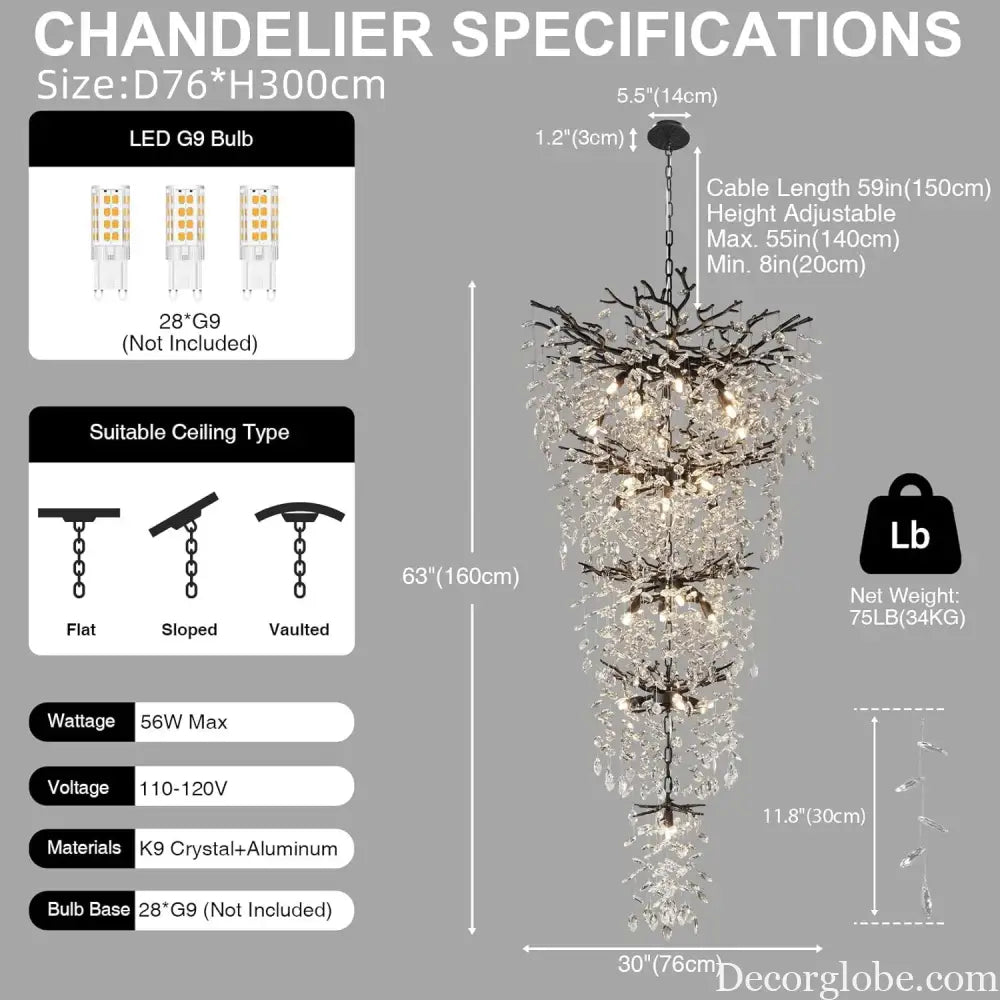 Black Crystal Tree Branch Chandelier for Staircase and Foyer chandelier