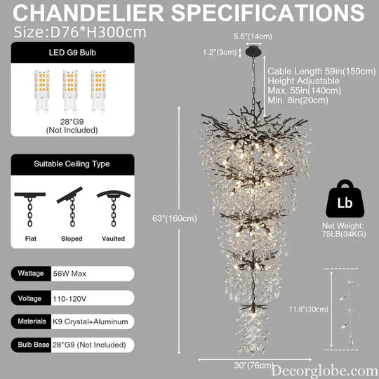 Black Crystal Tree Branch Chandelier for Staircase and Foyer chandelier