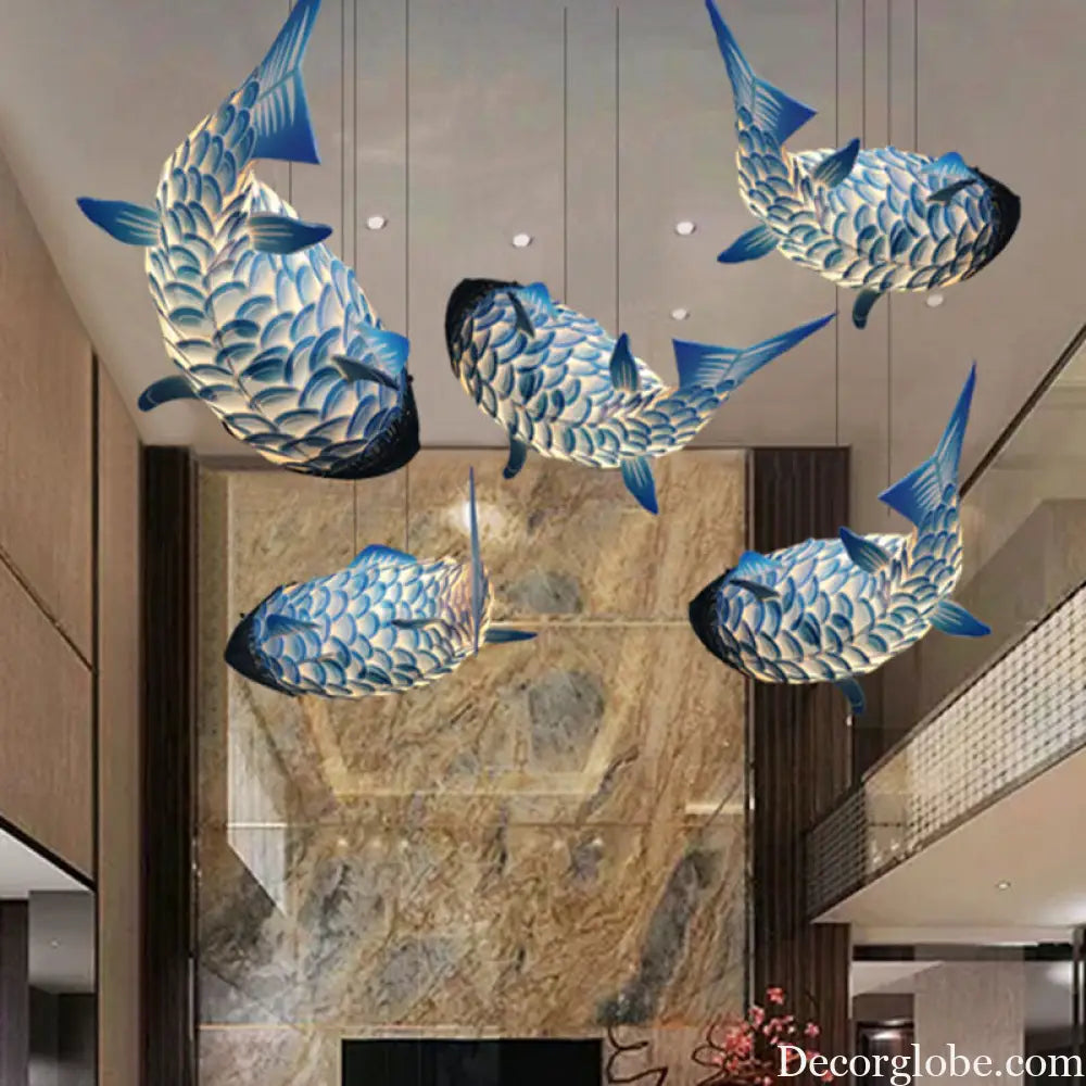 Blue Carp Art Deco Pendant Light Kit with Metal Shade - Hanging Ceiling Light Blue