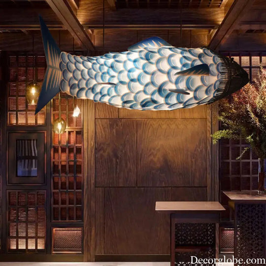 Blue Carp Art Deco Pendant Light Kit with Metal Shade - Hanging Ceiling Light Blue