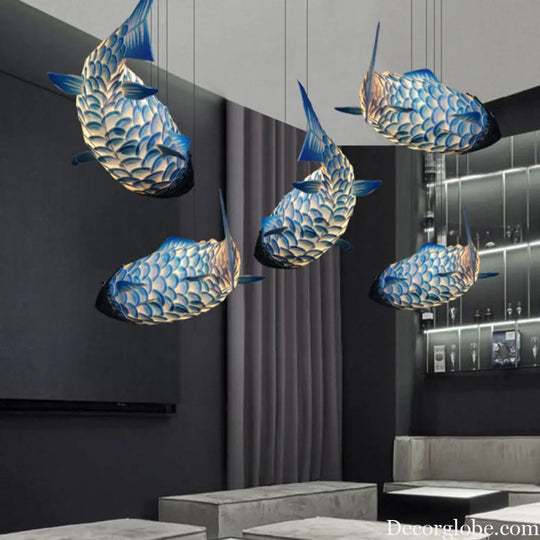 Blue Carp Art Deco Pendant Light Kit with Metal Shade - Hanging Ceiling Light Blue