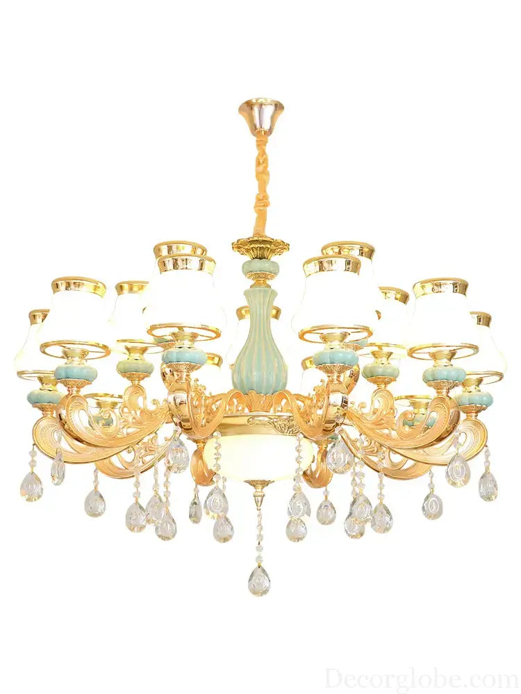 Elegant Blue Ceramic European Crystal Chandelier - Perfect for Living Rooms, Dining Rooms, and Bedrooms - DecorGlobe