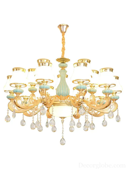 Elegant Blue Ceramic European Crystal Chandelier - Perfect for Living Rooms, Dining Rooms, and Bedrooms - DecorGlobe