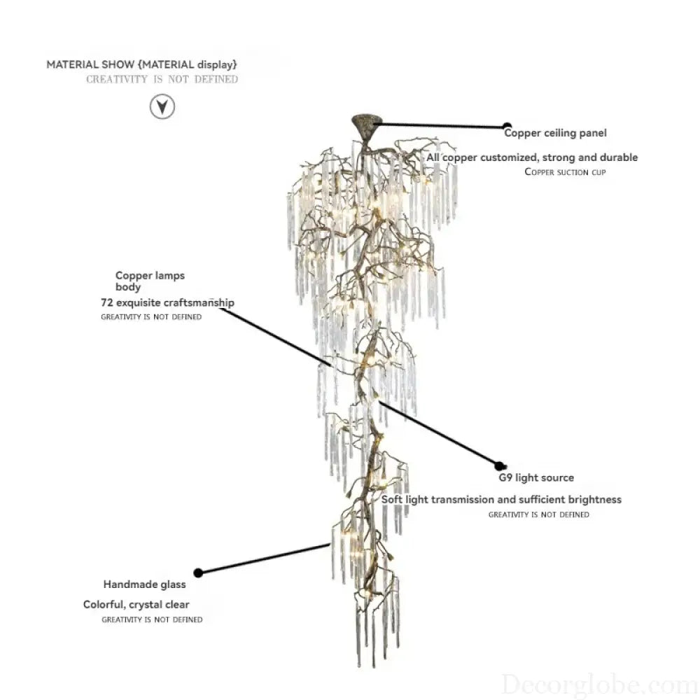 Brass Branch Crystal Pendant Chandelier for Staircase Lighting Chandelier