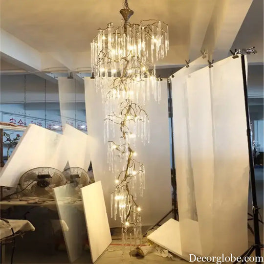 Brass Branch Crystal Pendant Chandelier for Staircase Lighting Chandelier
