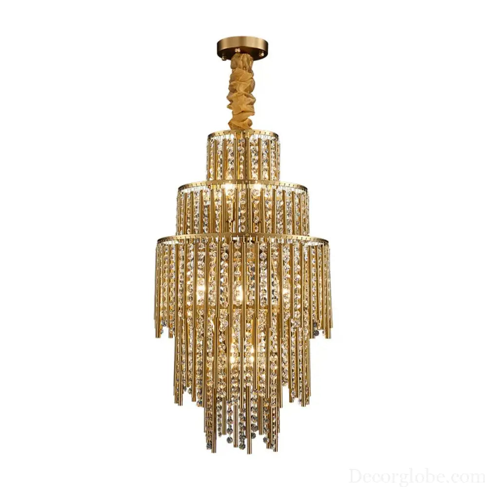Elegant Brushed Gold LED Crystal Chandelier - A Luxury Addition to Your Modern Loft Home Decor - DecorGlobe