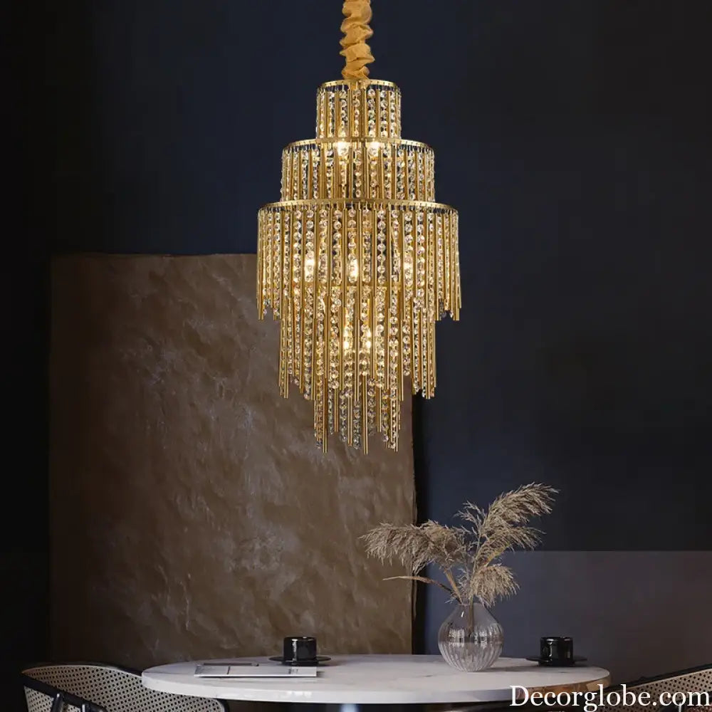 Elegant Brushed Gold LED Crystal Chandelier - A Luxury Addition to Your Modern Loft Home Decor - DecorGlobe