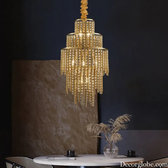 Elegant Brushed Gold LED Crystal Chandelier - A Luxury Addition to Your Modern Loft Home Decor - DecorGlobe
