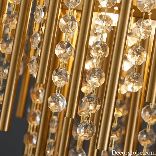 Elegant Brushed Gold LED Crystal Chandelier - A Luxury Addition to Your Modern Loft Home Decor - DecorGlobe
