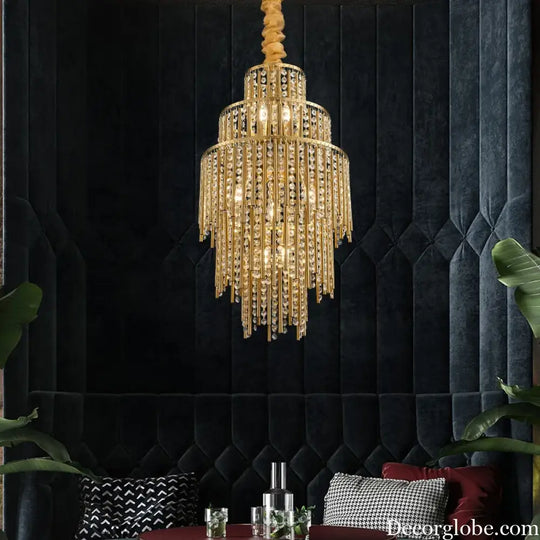 Elegant Brushed Gold LED Crystal Chandelier - A Luxury Addition to Your Modern Loft Home Decor - DecorGlobe