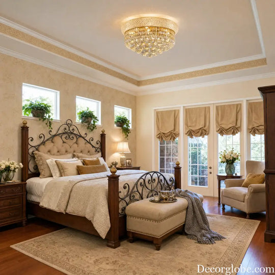 Modern Gold Crystal Chandelier &amp; Ceiling Light,Empire Style Dimmable Flush Mount Crystal Fixture for