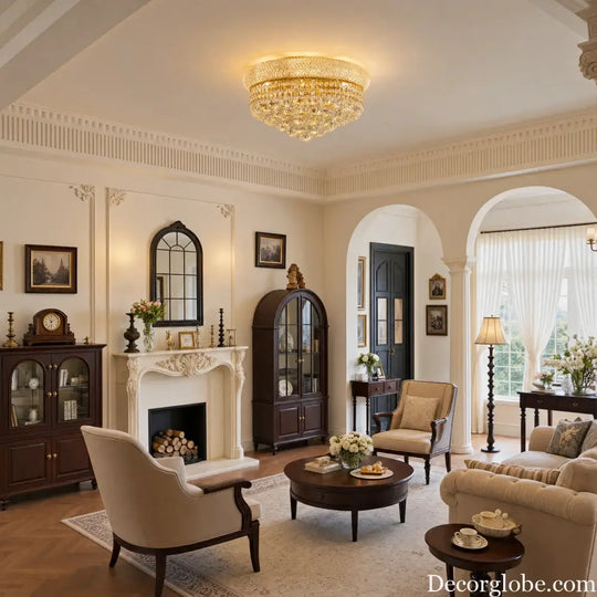 Modern Gold Crystal Chandelier &amp; Ceiling Light,Empire Style Dimmable Flush Mount Crystal Fixture for