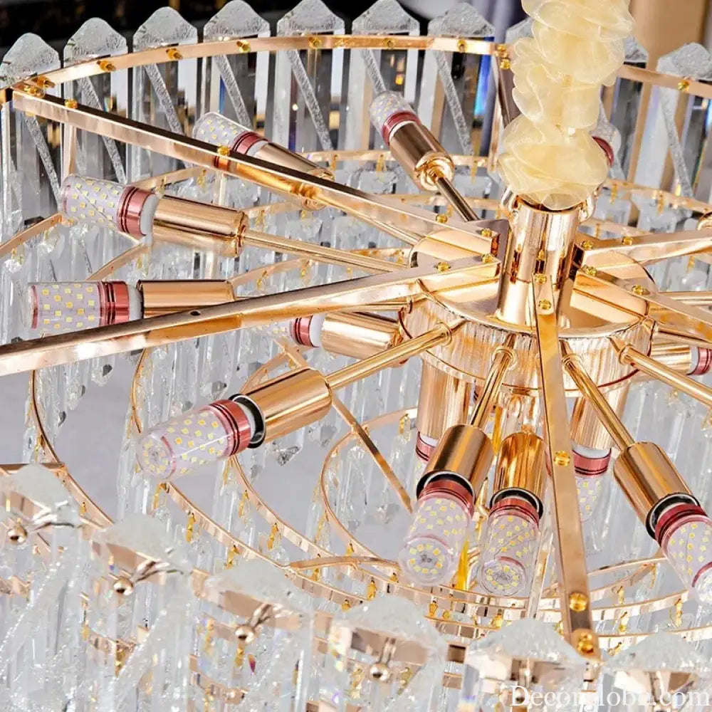 Camille French Luxury Long Crystal Chandelier Gold LED Grand Lobby Light Chandelier