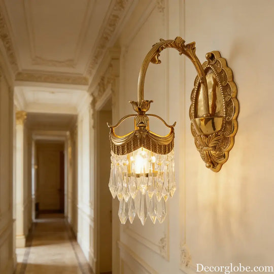 French Retro K9 Crystal Crown Wall Lamp Luxury Bedroom Bedside Living Room Classical American Style Light