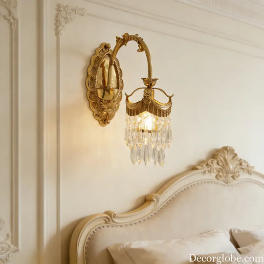 French Retro K9 Crystal Crown Wall Lamp Luxury Bedroom Bedside Living Room Classical American Style Light