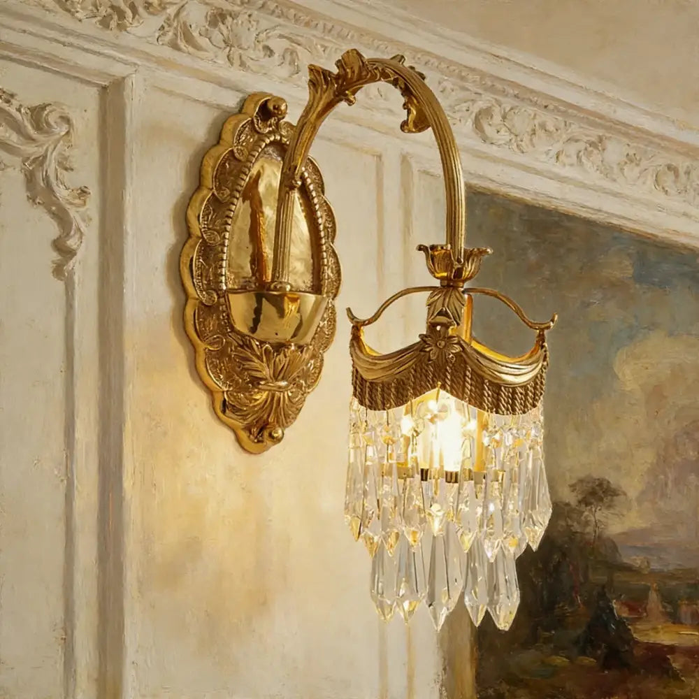 French Retro K9 Crystal Crown Wall Lamp Luxury Bedroom Bedside Living Room Classical American Style Light