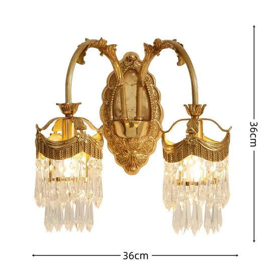 French Retro K9 Crystal Crown Wall Lamp Luxury Bedroom Bedside Living Room Classical American Style Light - WLB-086B