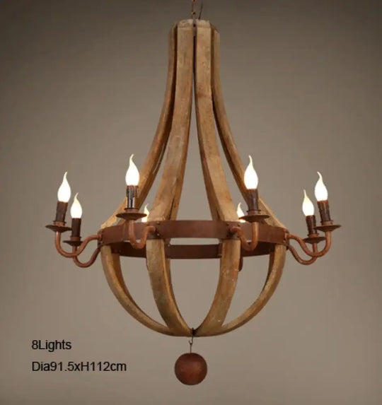 Vintage chandelier decoration Retro wood light fixture of Living Room Bedroom Loft Home American Country Rural candle