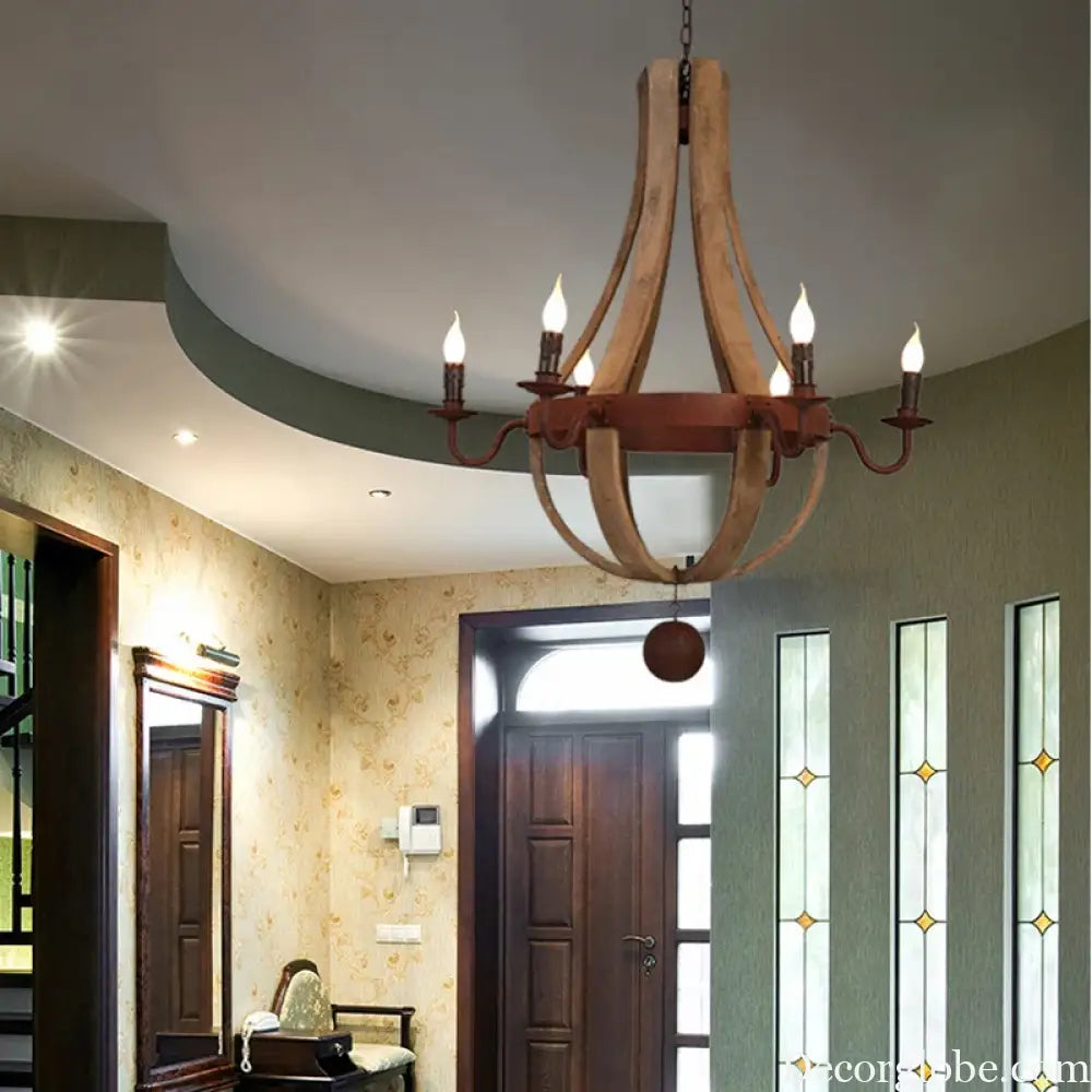 Vintage chandelier decoration Retro wood light fixture of Living Room Bedroom Loft Home American Country Rural candle