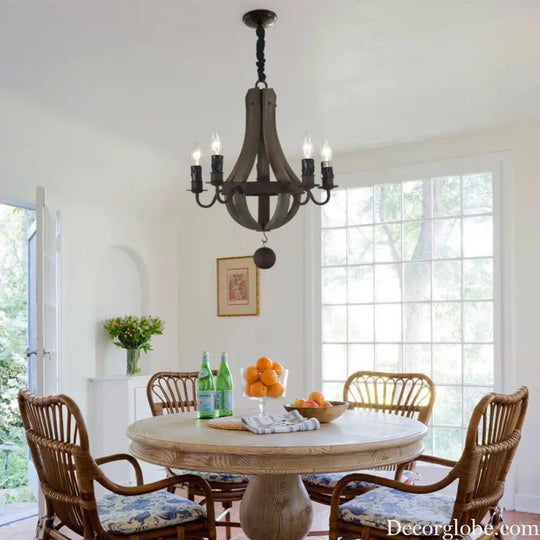 Vintage chandelier decoration Retro wood light fixture of Living Room Bedroom Loft Home American Country Rural candle