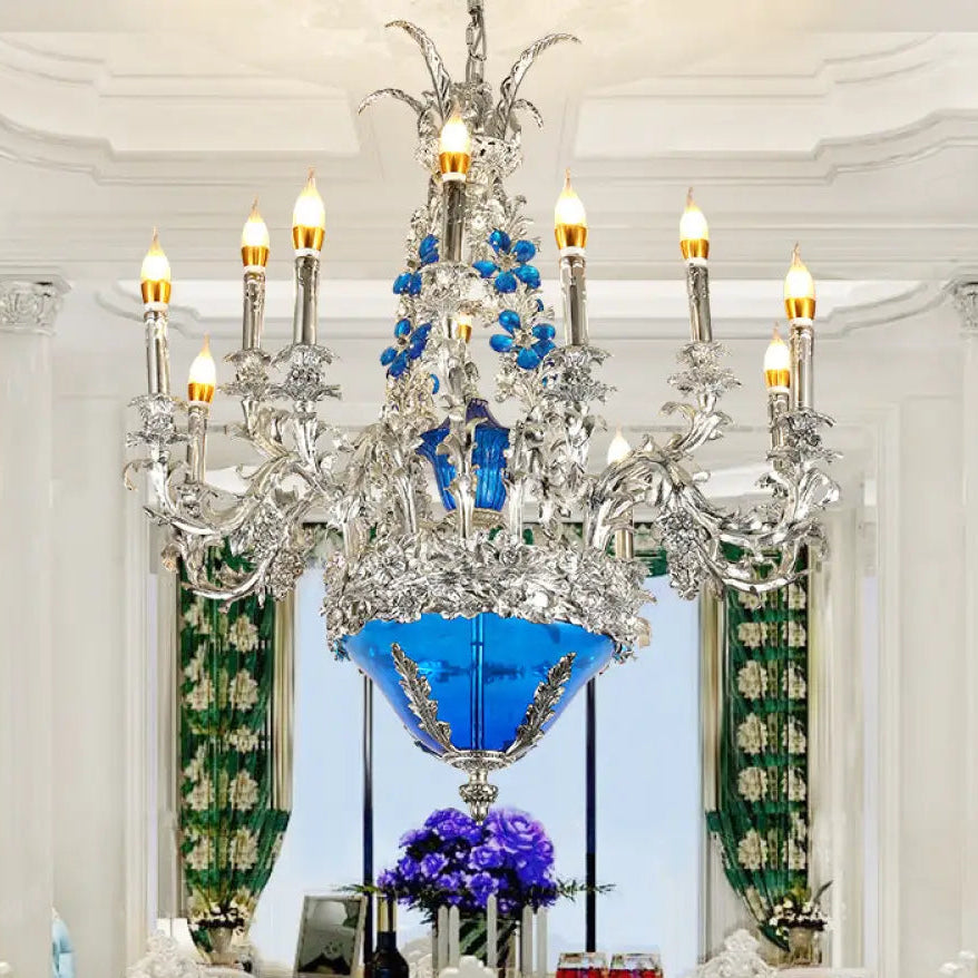 European-style retro pure copper living room chandelier court Villa French copper lamp high-end dining room bedroom
