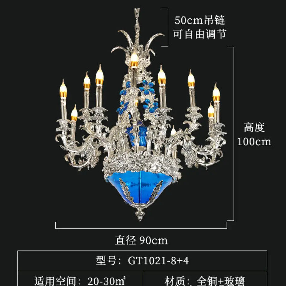 European-style retro pure copper living room chandelier court Villa French copper lamp high-end dining room bedroom