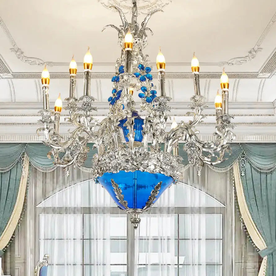 European-style retro pure copper living room chandelier court Villa French copper lamp high-end dining room bedroom