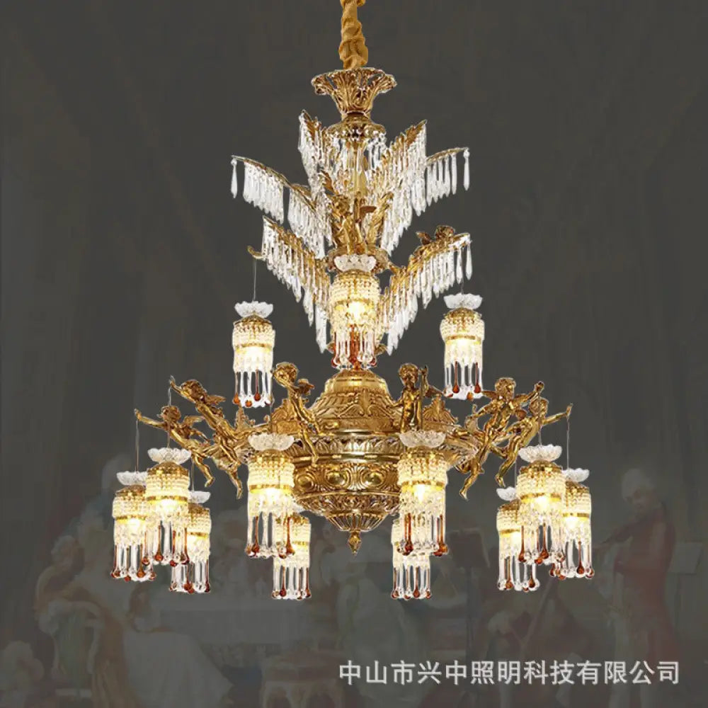French-style light luxury crystal chandelier elegant Villa duplex building hall lighting European-style living room