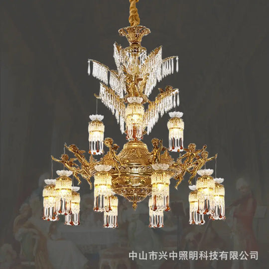 French-style light luxury crystal chandelier elegant Villa duplex building hall lighting European-style living room