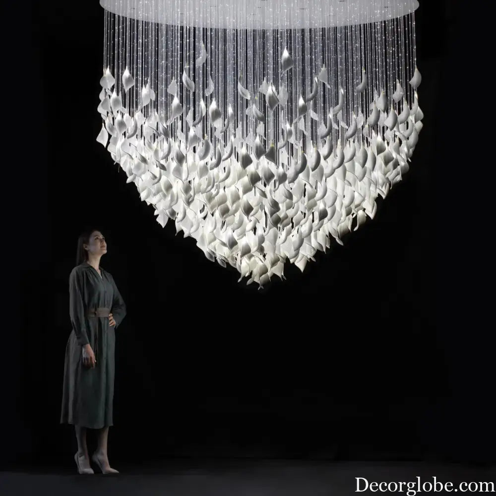 Ceramic Leaf Chandelier Custom Art Fiber Light Ceiling Lamp White Leaves Lightings for Home Table Top
