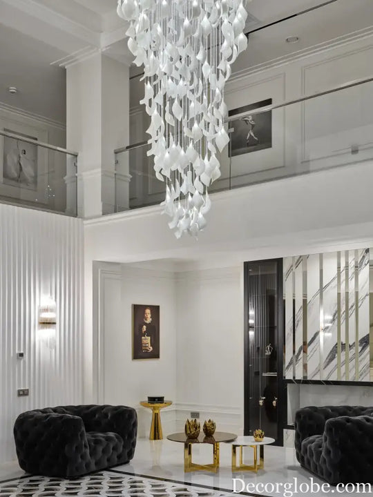 Ceramic Leaf Chandelier Custom Art Fiber Light Ceiling Lamp White Leaves Lightings for Home Table Top