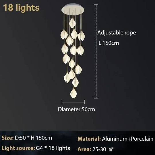 Ceramic Magnolia Chandelier for Staircase and Bedroom Lighting 18 lights / Cold White (6000K) Chandelier