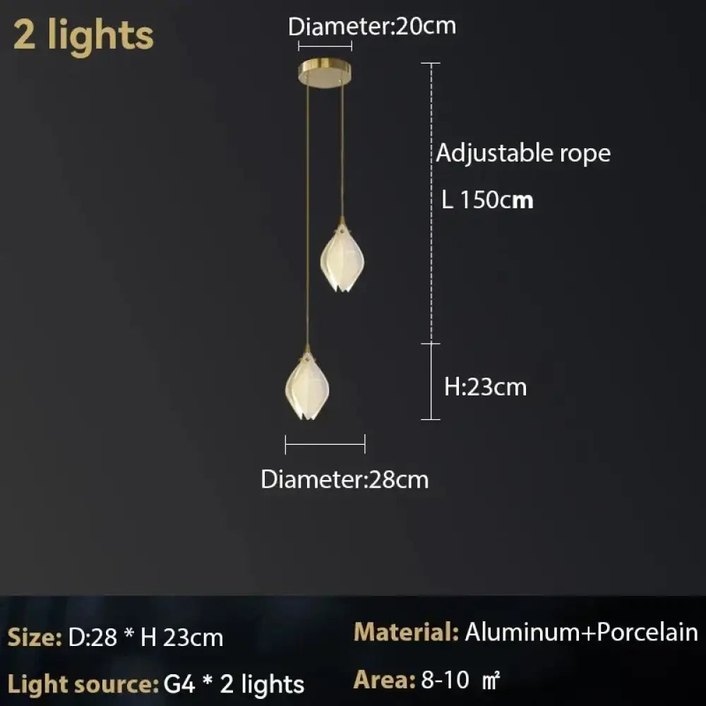 Ceramic Magnolia Chandelier for Staircase and Bedroom Lighting 2 lights / Cold White (6000K) Chandelier