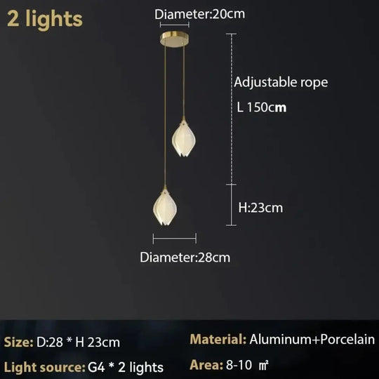 Ceramic Magnolia Chandelier for Staircase and Bedroom Lighting 2 lights / Cold White (6000K) Chandelier