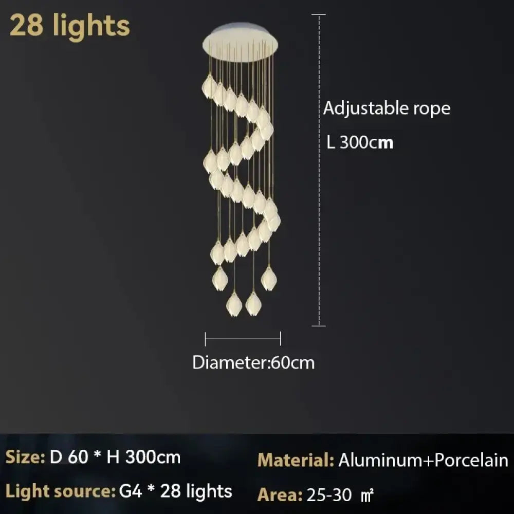 Ceramic Magnolia Chandelier for Staircase and Bedroom Lighting 28 lights / Warm White (3000K) Chandelier