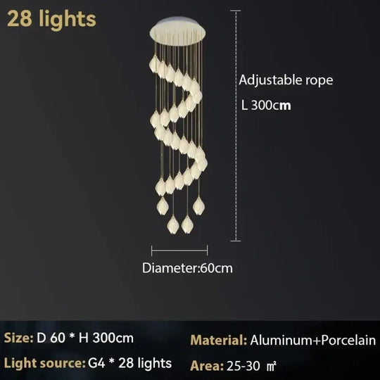 Ceramic Magnolia Chandelier for Staircase and Bedroom Lighting 28 lights / Warm White (3000K) Chandelier
