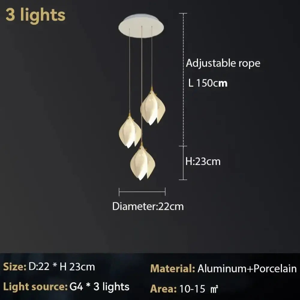 Ceramic Magnolia Chandelier for Staircase and Bedroom Lighting 3 lights / Warm White (3000K) Chandelier