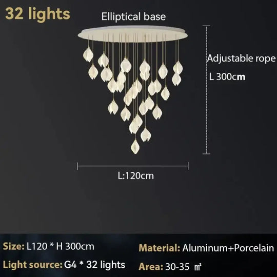 Ceramic Magnolia Chandelier for Staircase and Bedroom Lighting 32 lights / Cold White (6000K) Chandelier