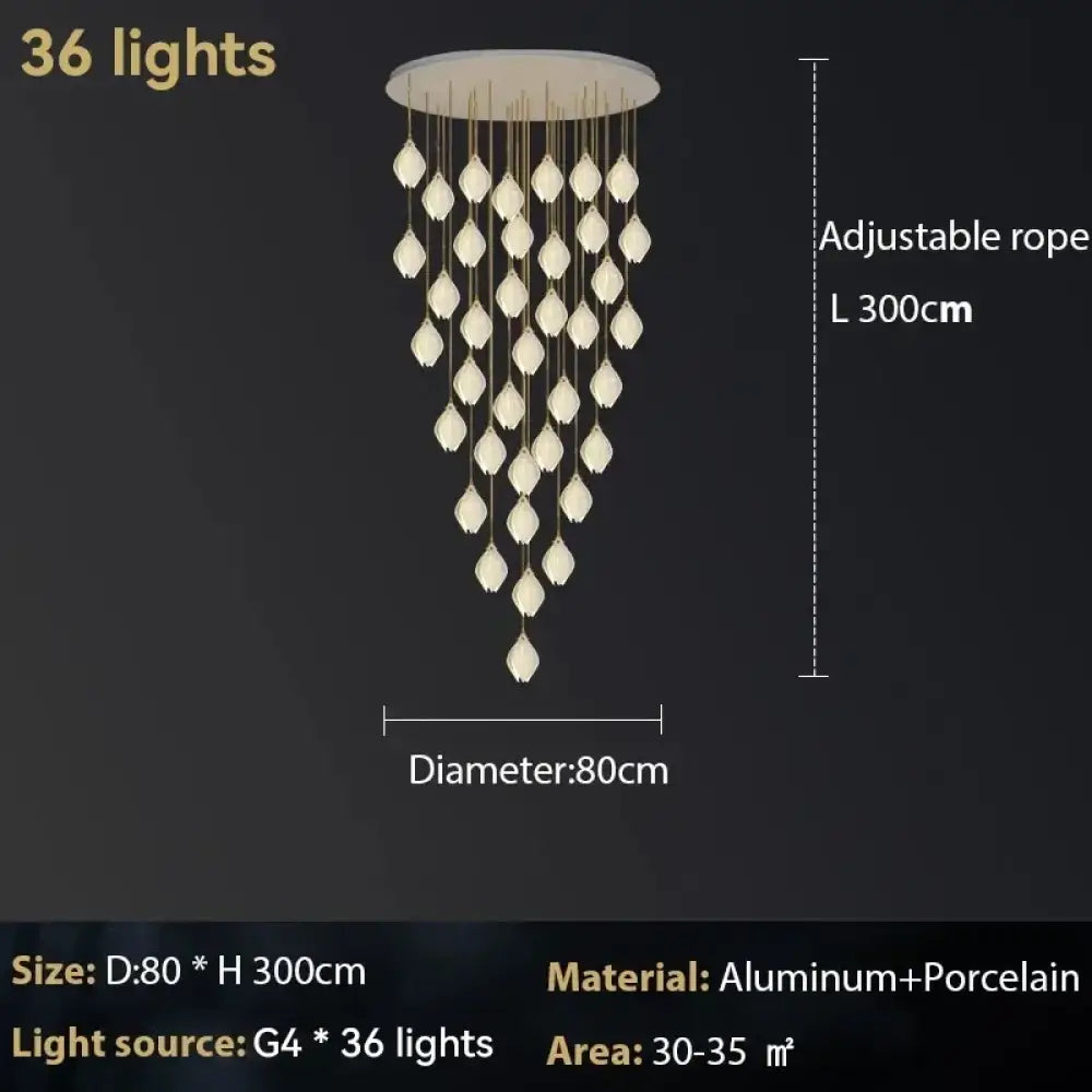 Ceramic Magnolia Chandelier for Staircase and Bedroom Lighting 36 lights / Warm White (3000K) Chandelier