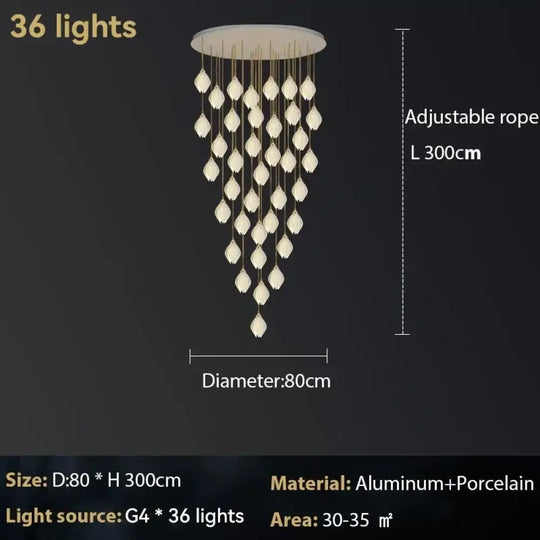Ceramic Magnolia Chandelier for Staircase and Bedroom Lighting 36 lights / Warm White (3000K) Chandelier
