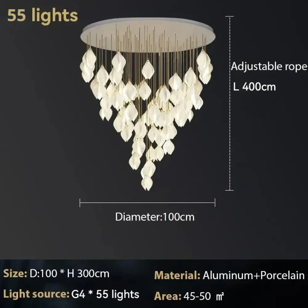 Ceramic Magnolia Chandelier for Staircase and Bedroom Lighting 55 lights / Cold White (6000K) Chandelier