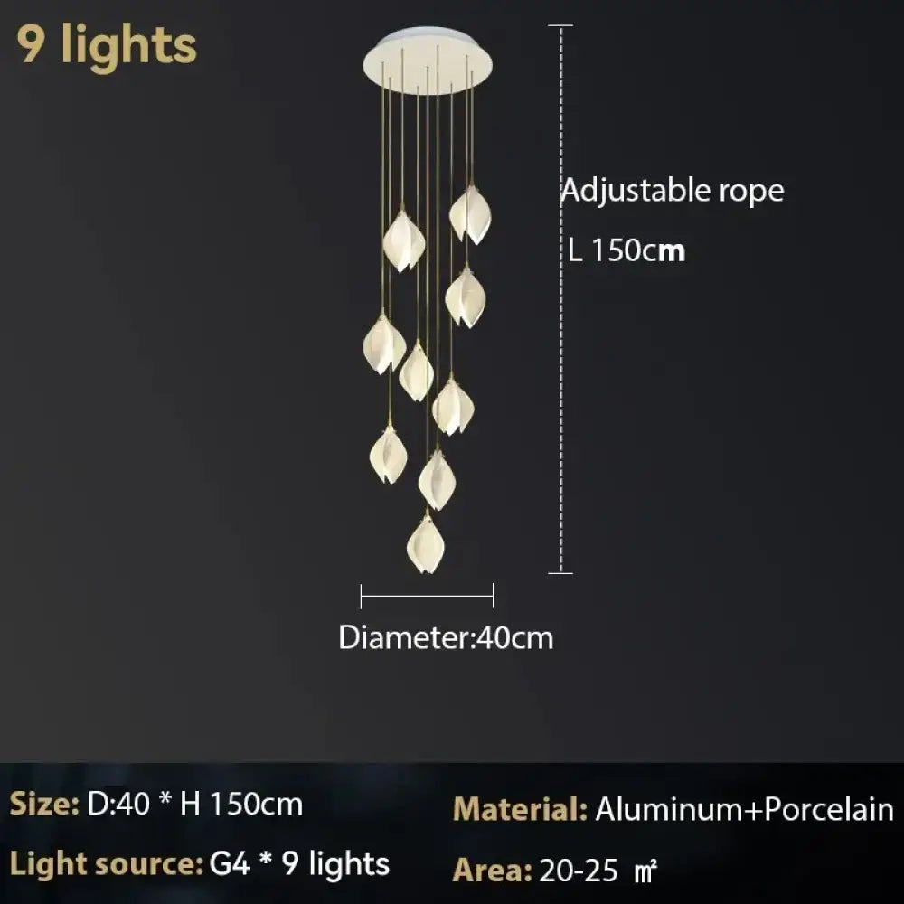 Ceramic Magnolia Chandelier for Staircase and Bedroom Lighting 9 lights / Warm White (3000K) Chandelier