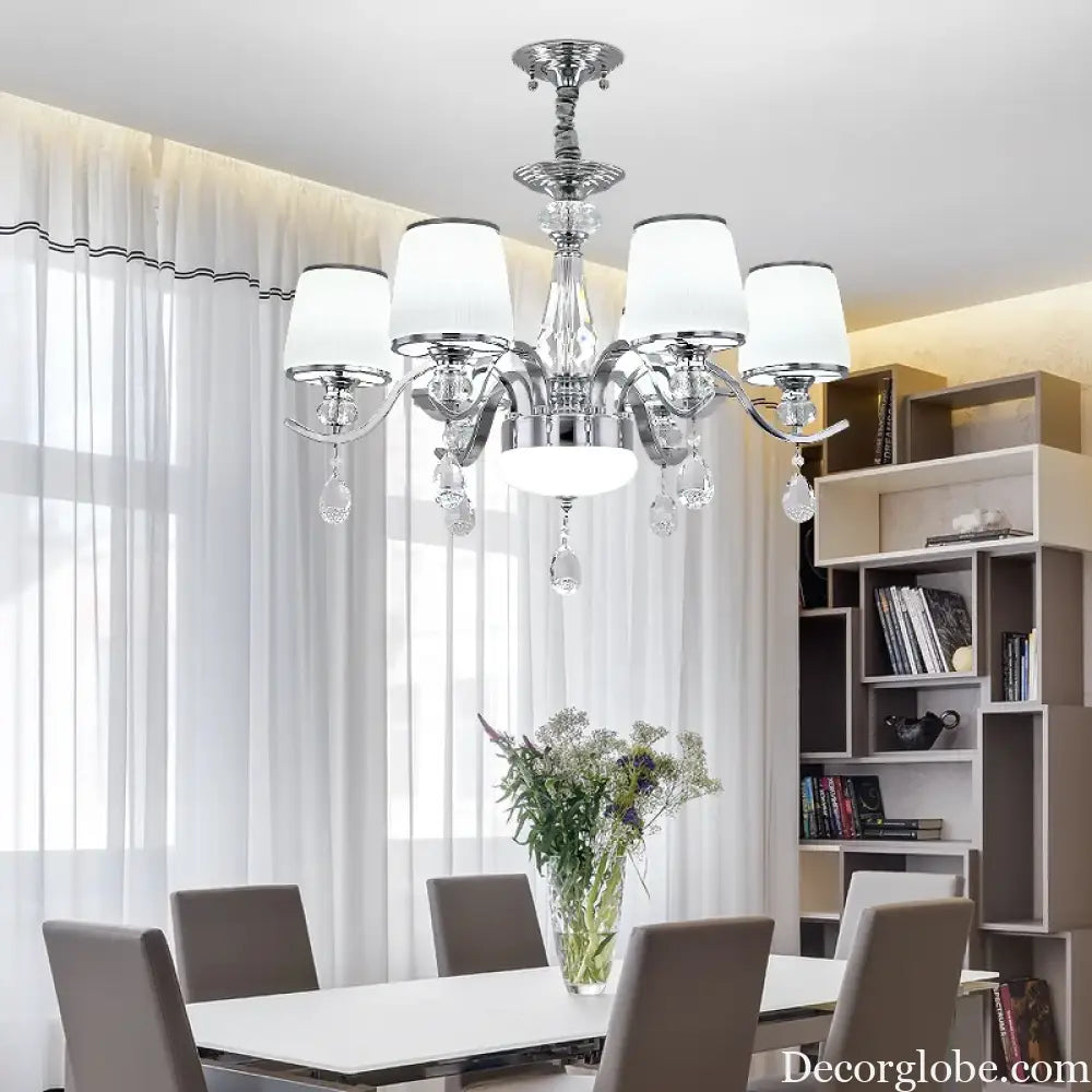 Elegant European Chrome Crystal Chandelier - A Postmodern Simple Fixture for Living Rooms, Dining Spaces, and Bedrooms - DecorGlobe